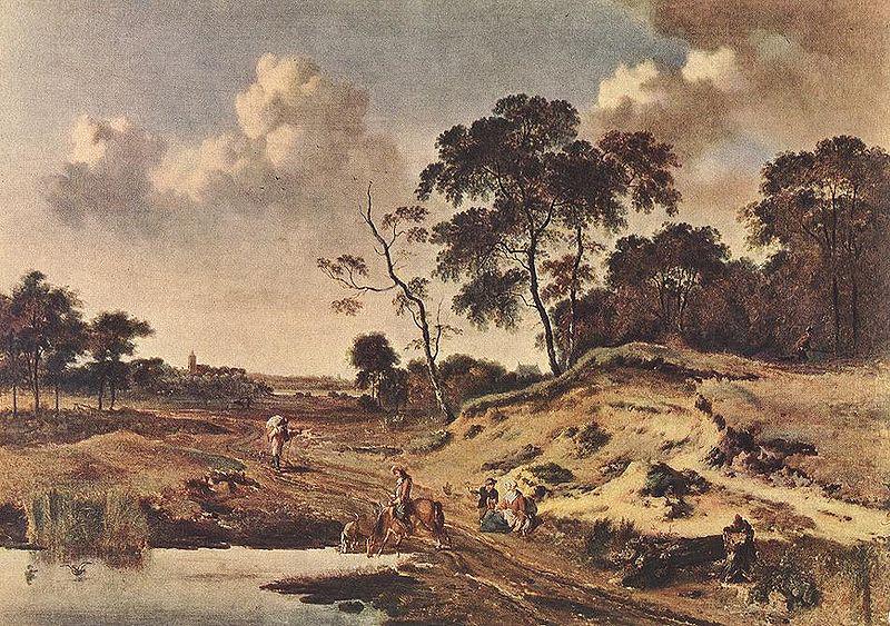 Jan Wijnants Landschap met reizigers op een weg langs een watertje oil painting image
